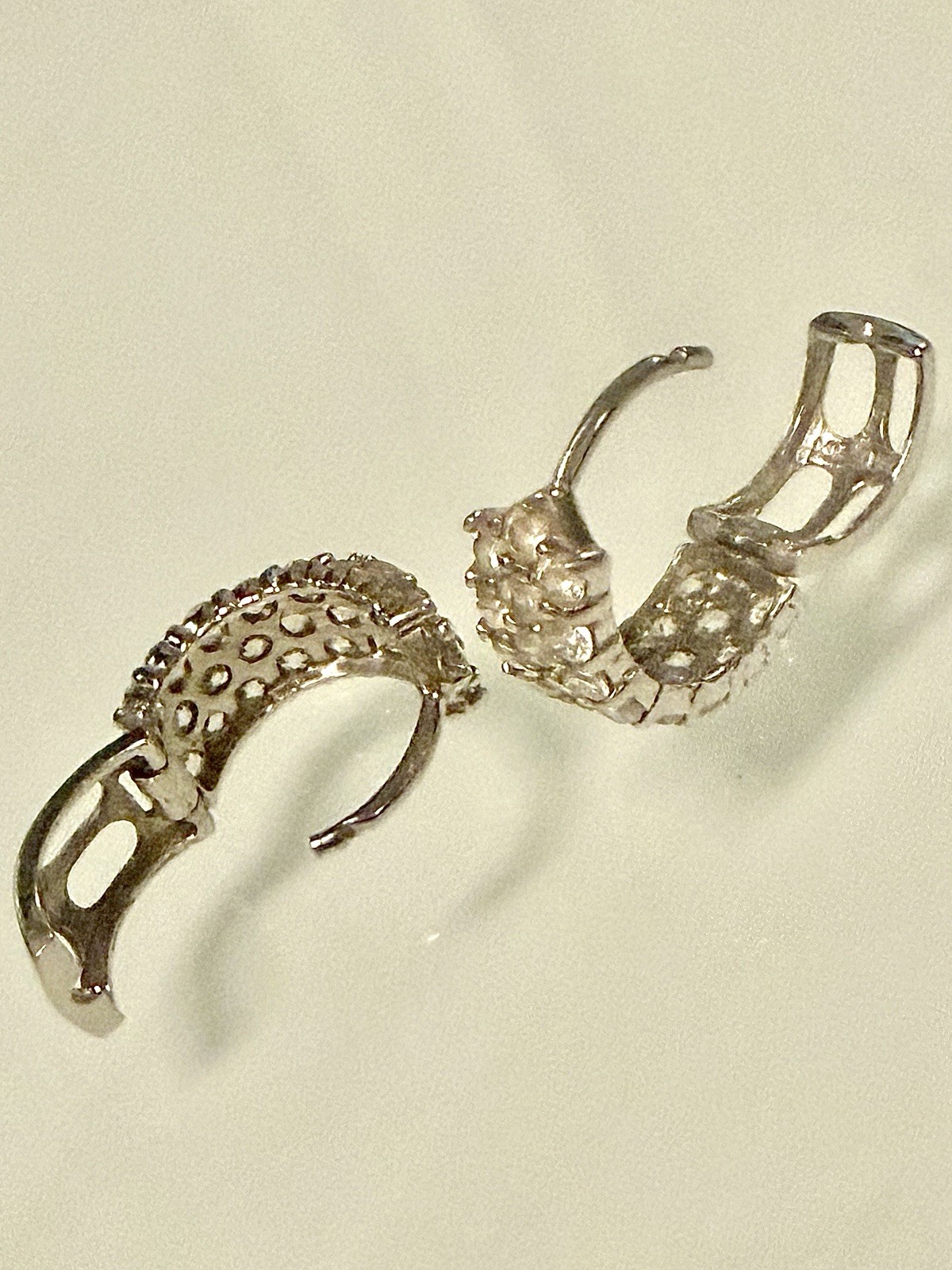 14 KT WHITE GOLD/3 ROW PAVE SET CZ HUGGIE HOOP 12.7 MM EARRINGS / 2.25 GRS