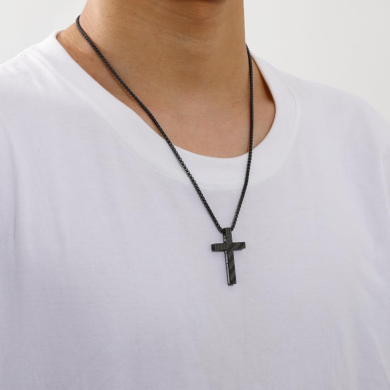 Cross Necklace for Men Boys, 316L Stainless Steel Chain Pendant Bible Verse Reli