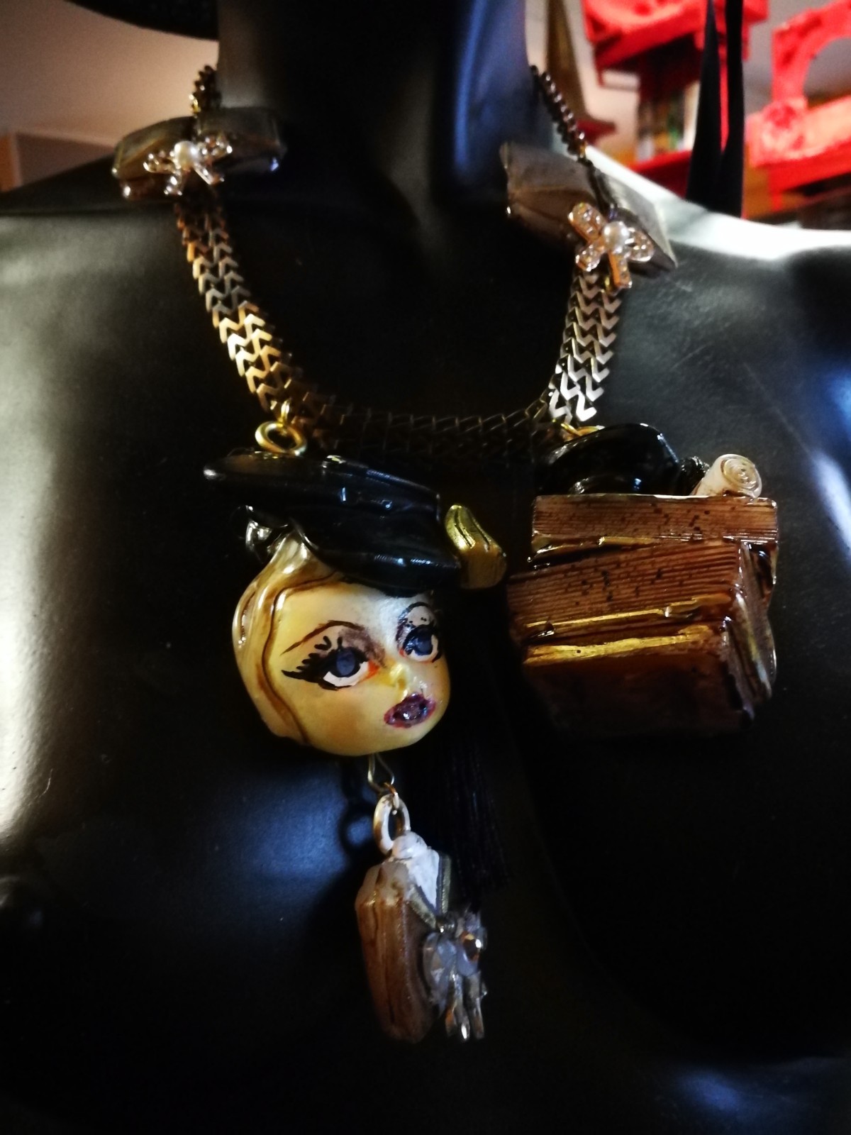 Statement Luxury Necklace Jewelry Pendant Sculpture Books Thesis Lawyer Gift Bib