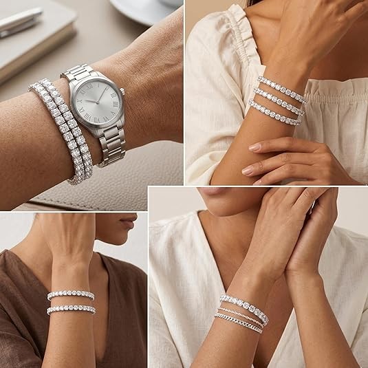 925 Sterling Silver Bracelets for Women Stack, Trendy Tennis Bangle Cuff Jewelry