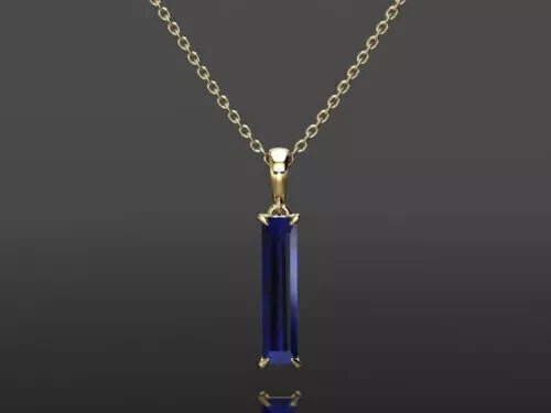 3.00Ct Baguette Cut Lab-Created Blue Sapphire Pendant 14K Yellow Gold Plated
