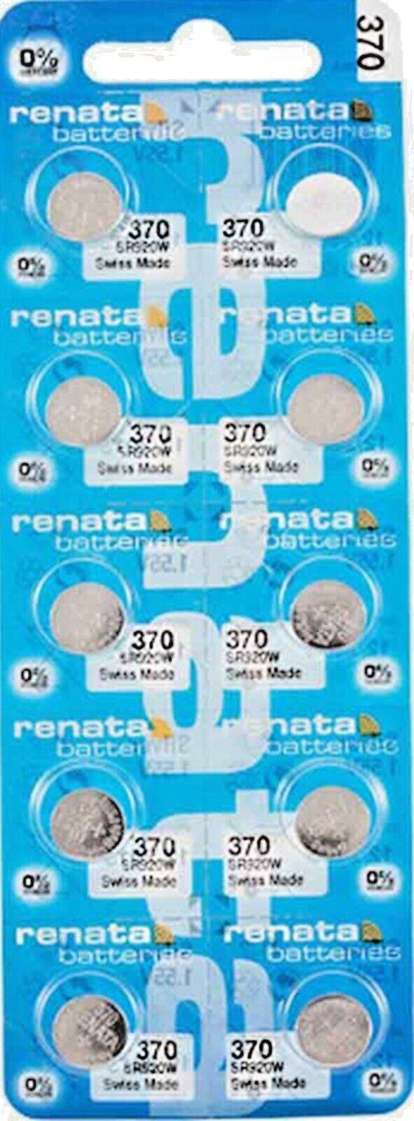 10 Renata 370 SR920W 1.55V Silver Oxide Watch Batteries – Swiss Made EXP 2027