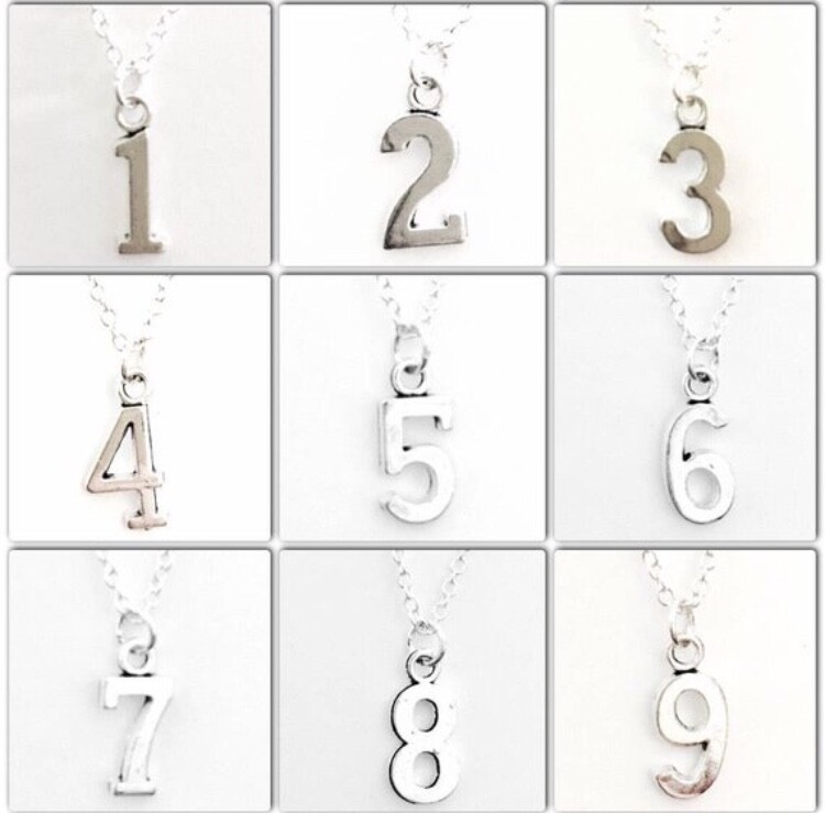 Silver Number Charm Pendant Necklace 1-21 2 3 4 5 6 7 8 9 Sterling Plate Chain