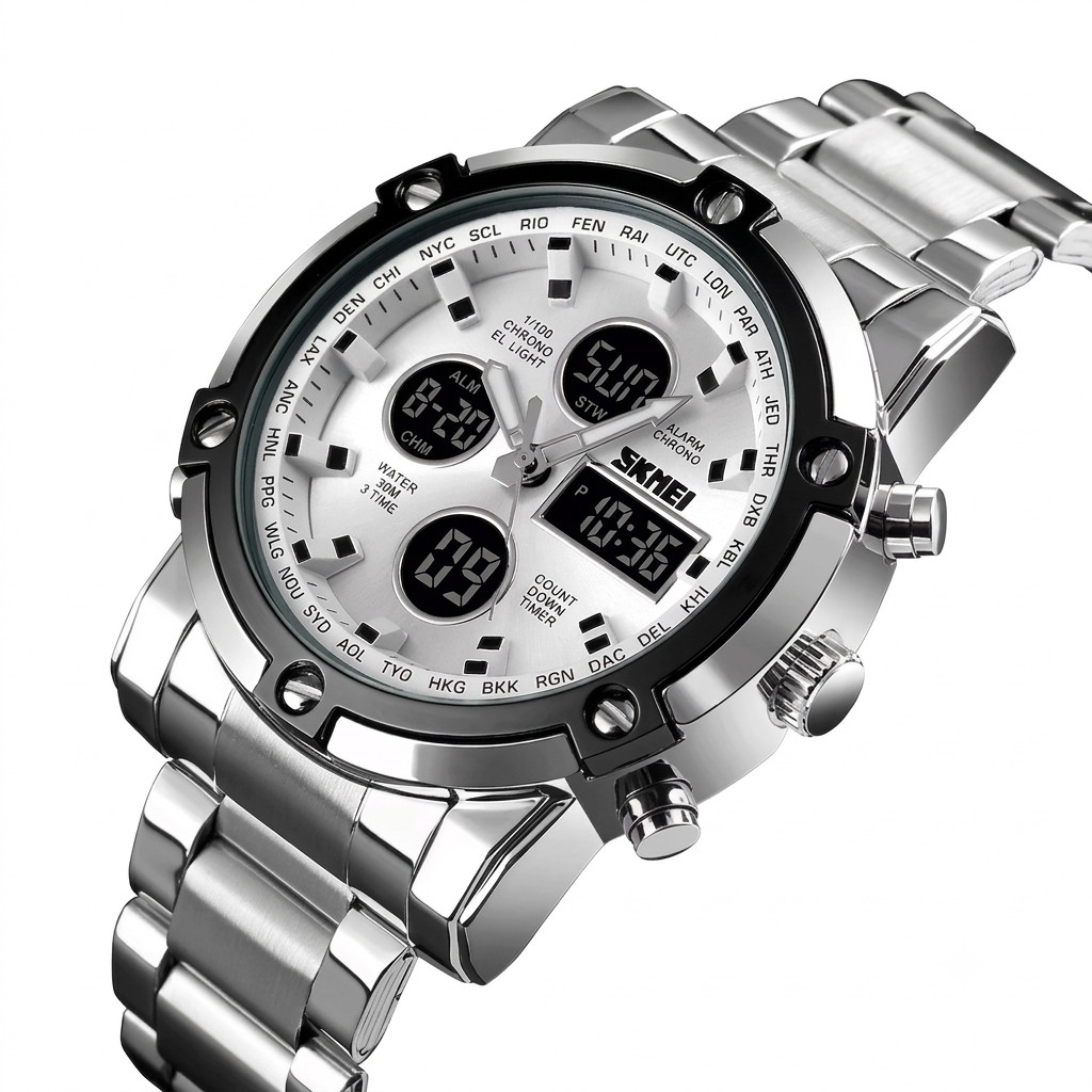 SKMEI Men Quartz Watch LED Digital Steel Wristwatch Casual Business Male Watches