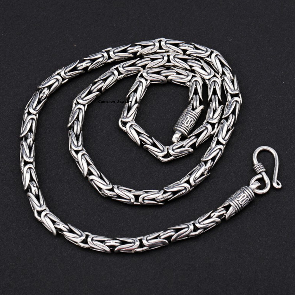Solid 925 Sterling Silver Chain 4mm-8mm Byzantine Necklace For Men Women 18-30in
