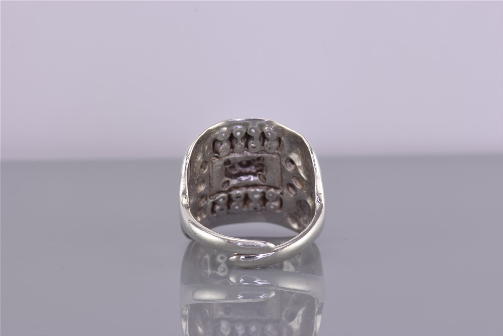 Sterling Silver Ornately Detailed Shield Split Band Ring 925 Adj Sz: 8
