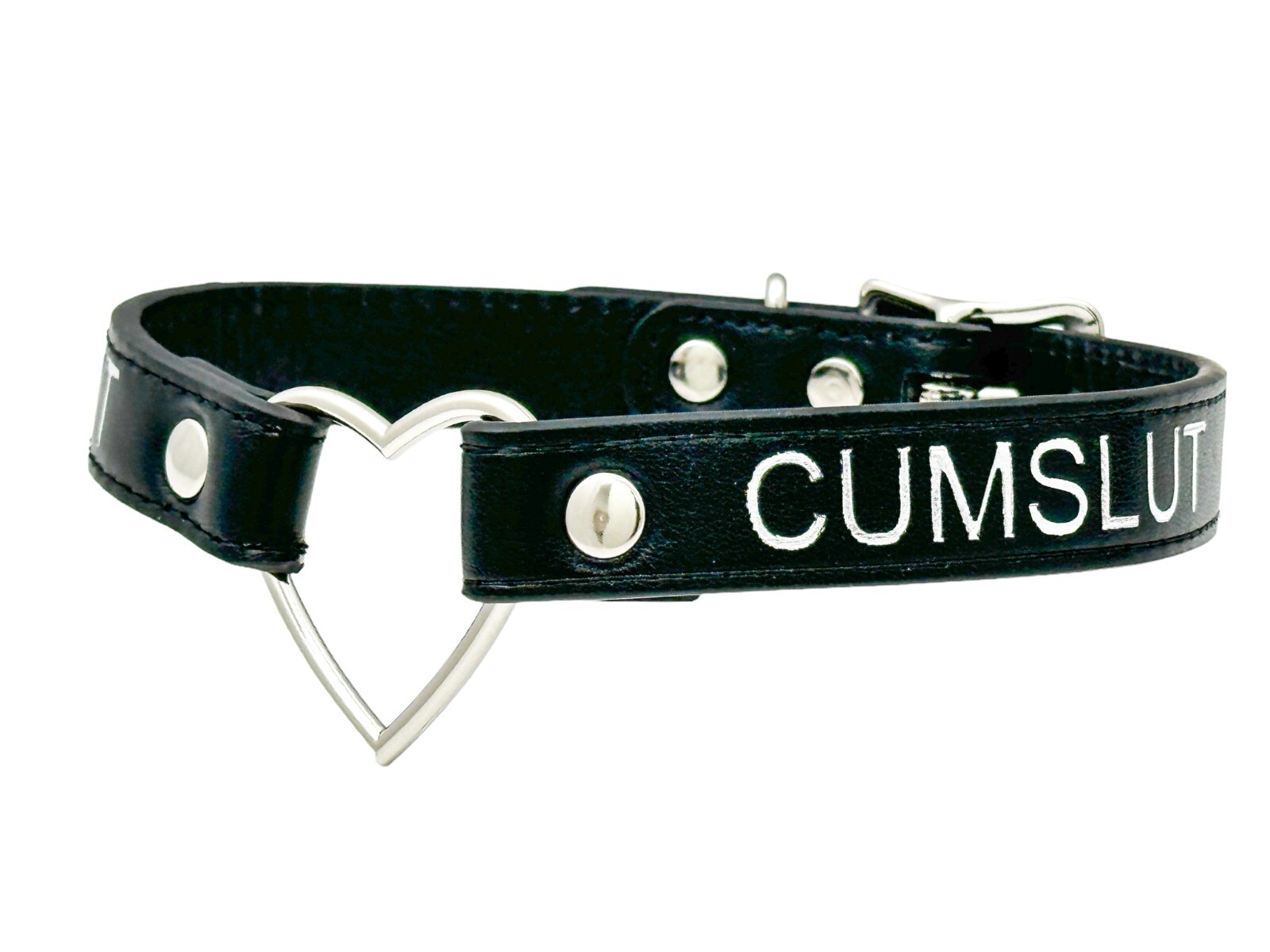 Name SILVER HEART RING Choker BDSM Collar Vegan Leather Necklace O Ring Fetish