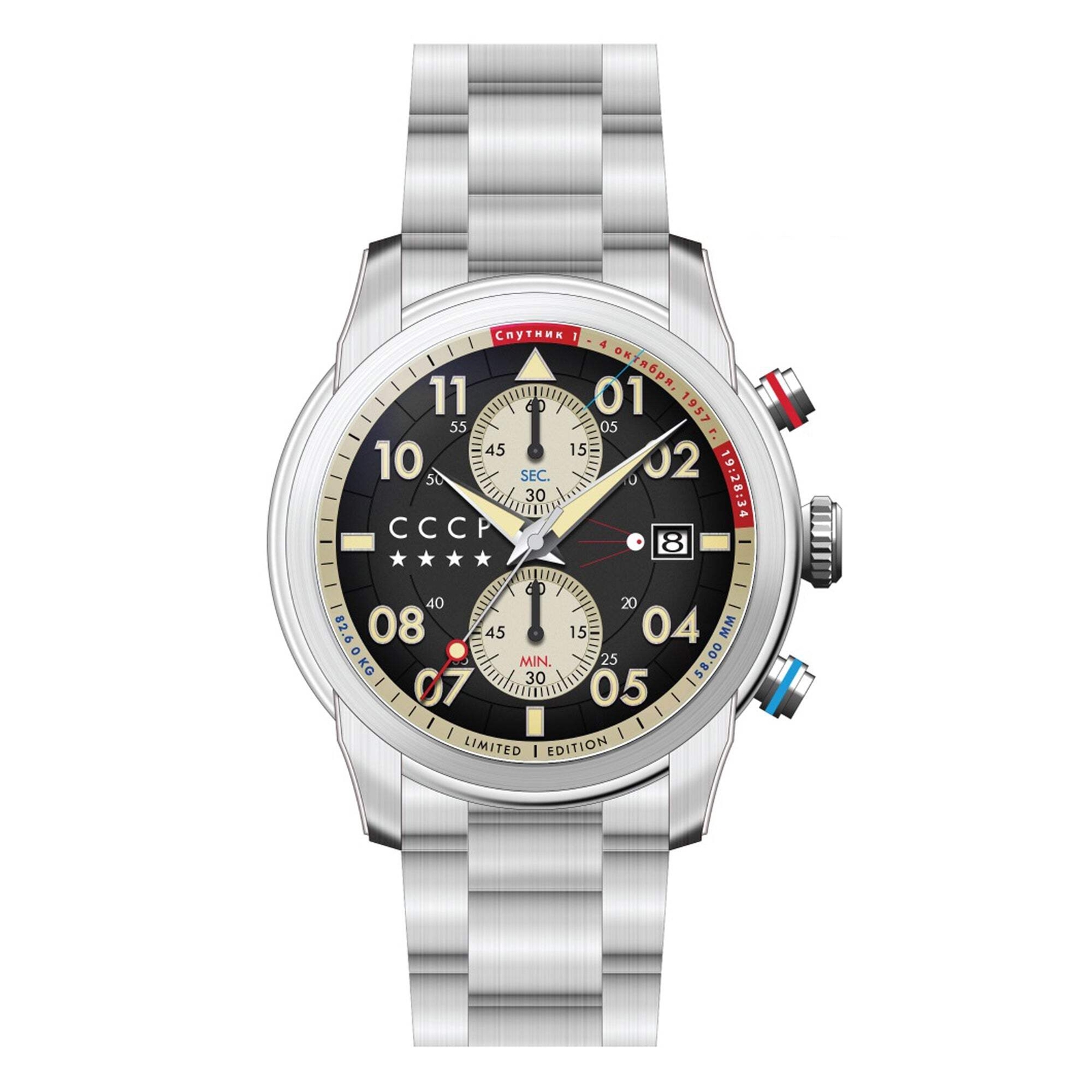 CCCP SPACE SPUTNIK BLACK / STAINLESS STEEL | Black Dial 44mm Quartz Wristwatch C
