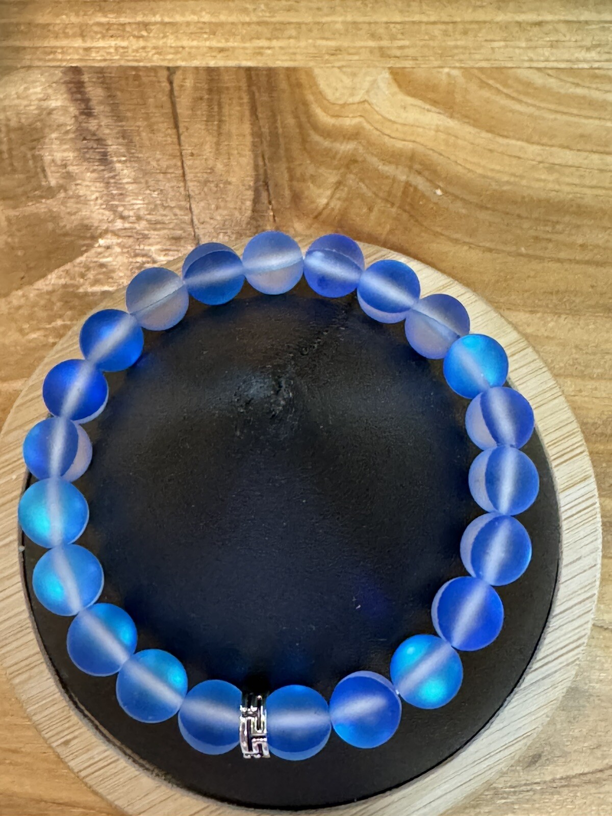 Mermaid Glass Crystal Moon Stone Beaded Bracelet Dark Blue Matte Shining Stone