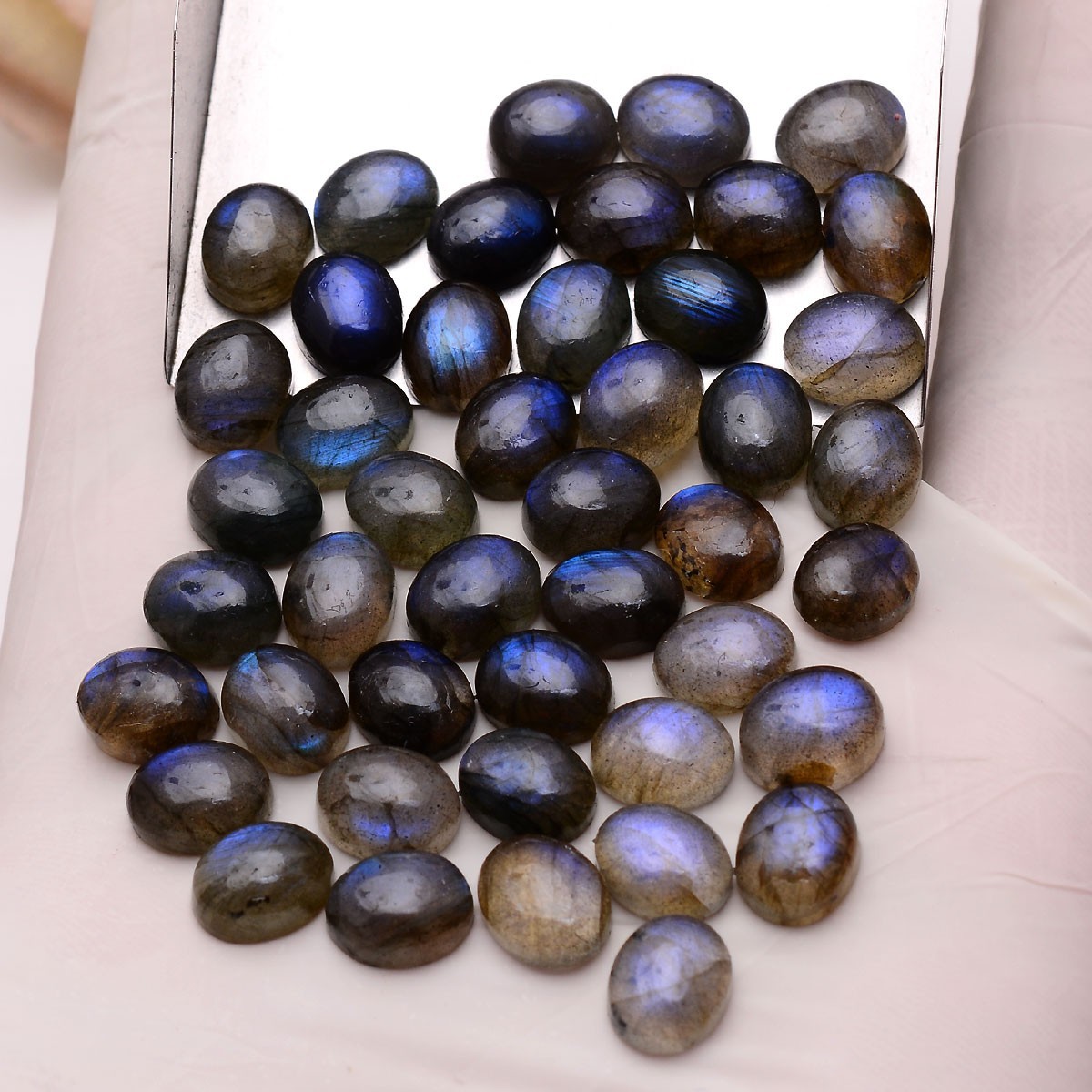 28 Pcs Natural Labradorite Blue Shine 10mmx8mm Oval Cabochon Loose Gemstones Lot