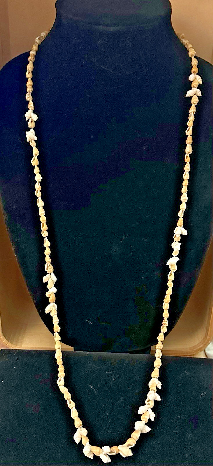 Mini Conch Shell Necklace White Beige 34” Continuous Strand Beach Boho