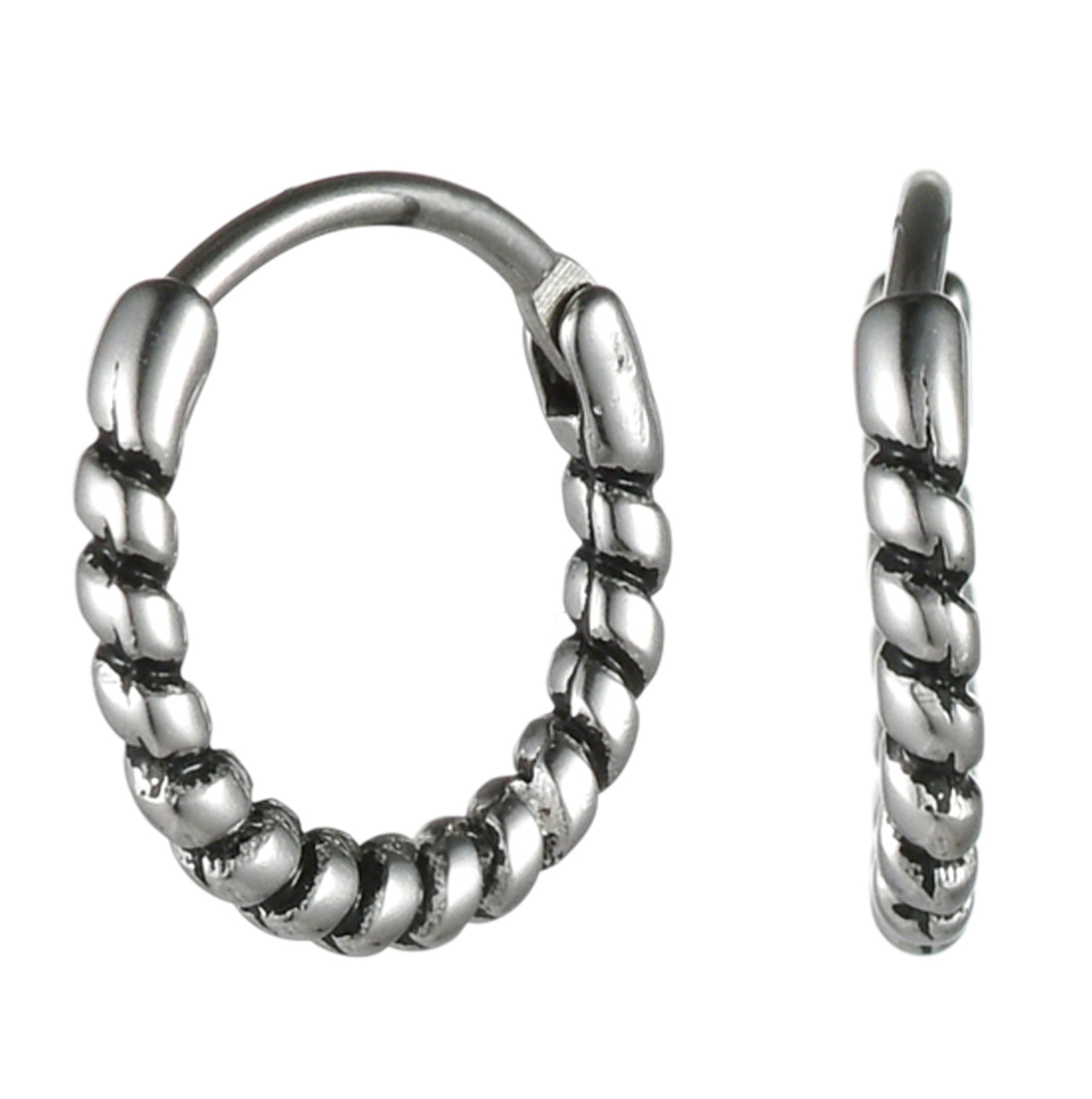2pcs Mens Womens Punk Stainless Steel Retro Floral Endless Hoop Huggie Earrings