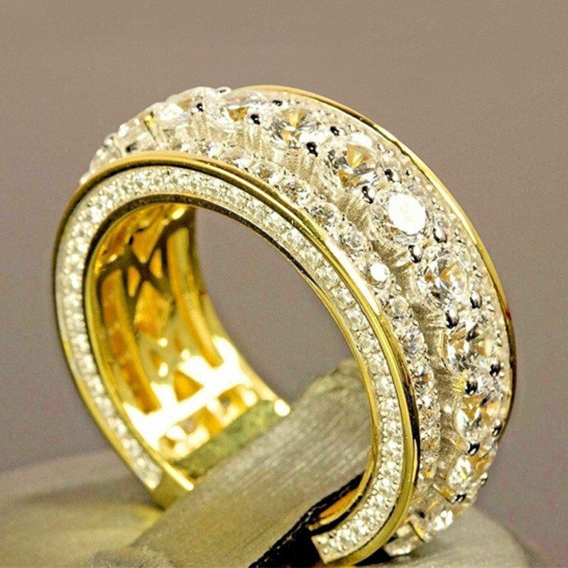 2.15CT Simulated Diamond Rings 18K Yellow Gold Plated Rings Gift For Girlfriend