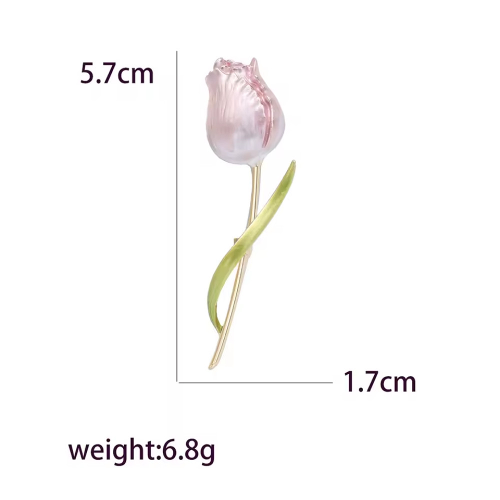 Vintage Style Pink Tulip Flower Brooch Enamel Floral Pin Gold Nature Jewelry Gif