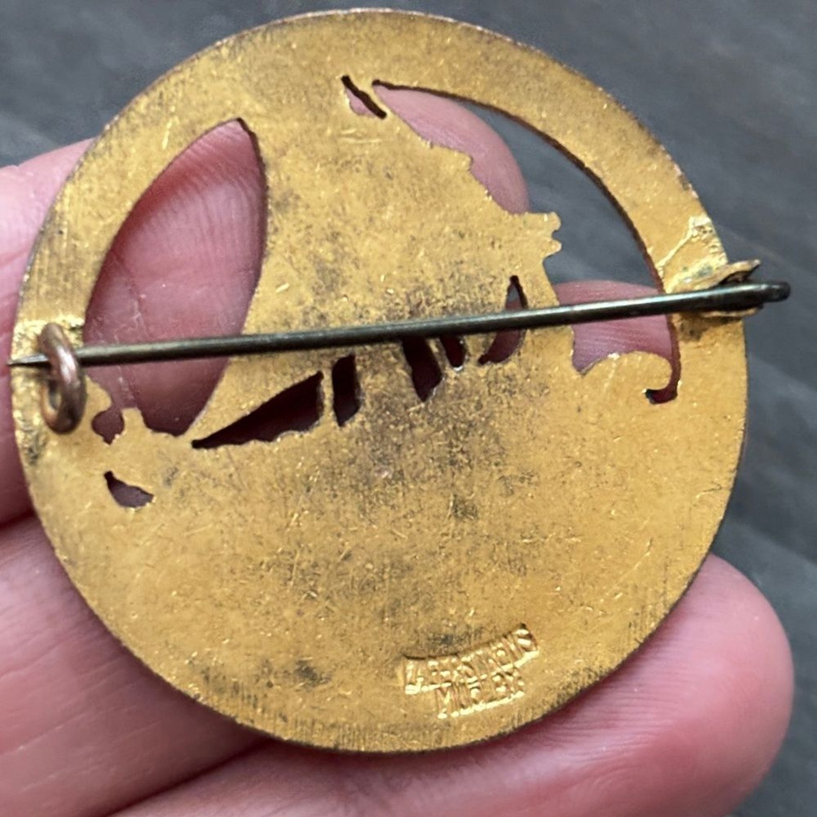 Vintage Lagerströms Mjölby Viking Ship Brooch with Pink and Blue Accents