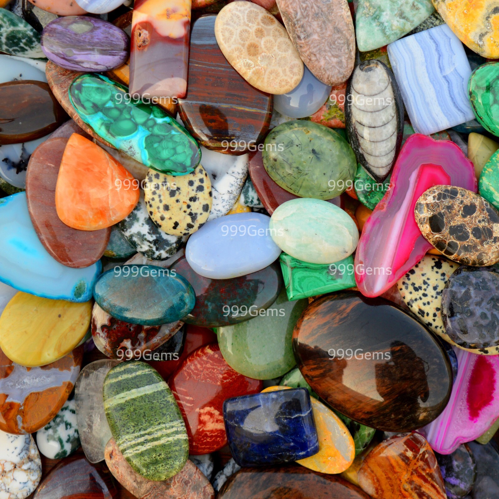 1000 Cts Wholesale Natural Free Size & Shape Mix Gemstone Flat Back Cabochon Lot