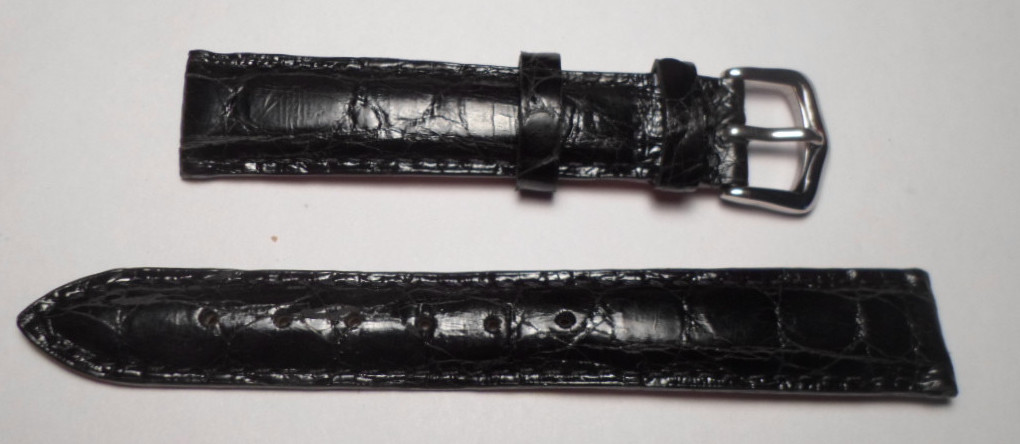 16mm Black Genuine Crocodile Valais Wrist Watch Strap Band Silver Buckle
