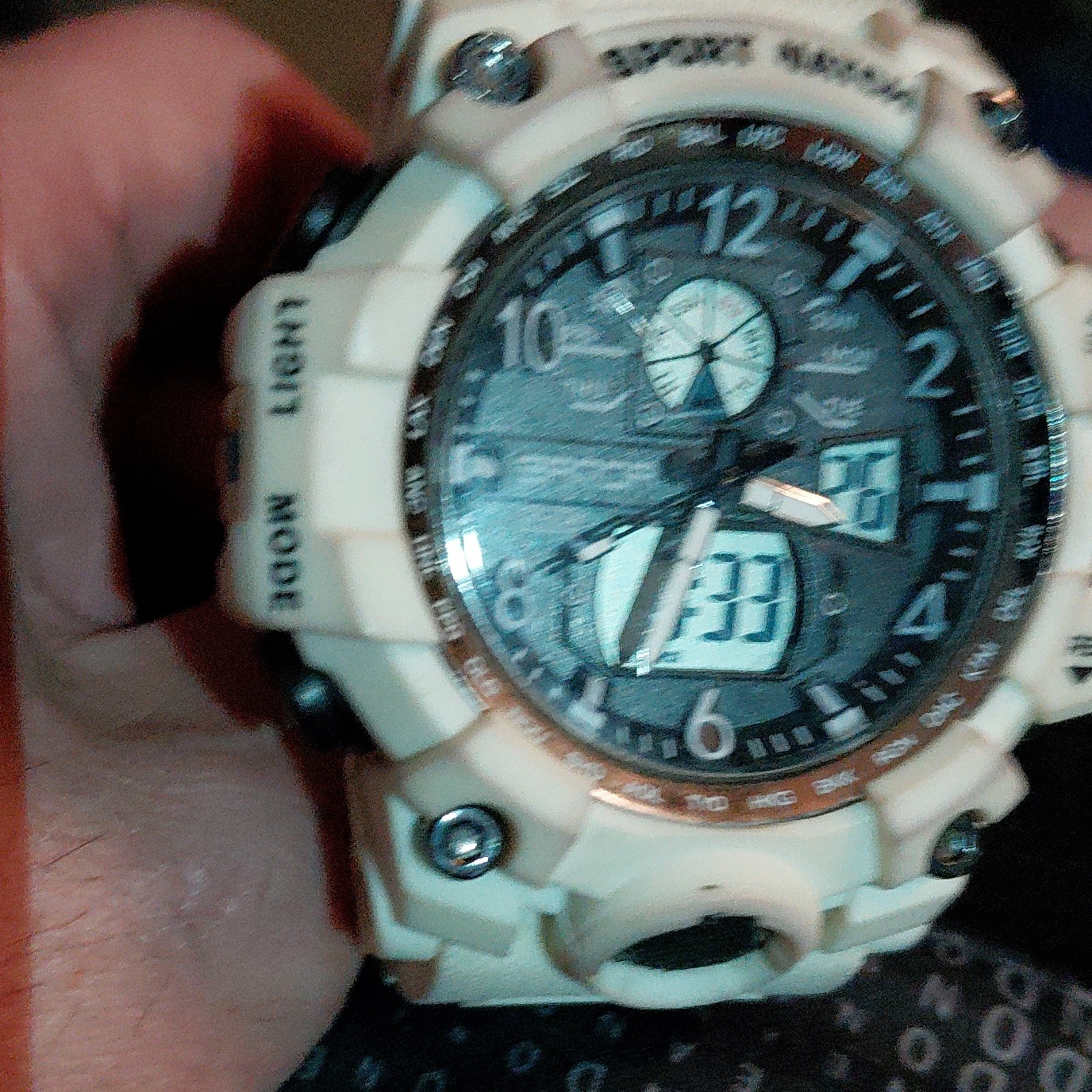 Sanda Analog-Digital Quartz Sport Watch Alarm 3m WR White Resin Black/Gray