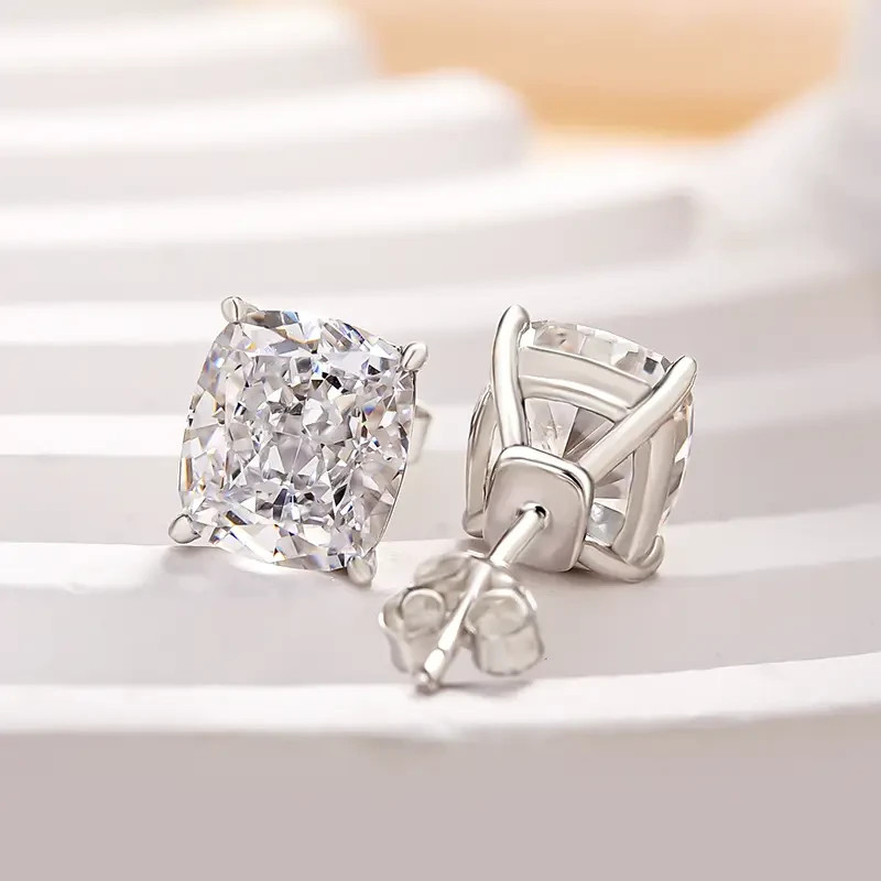 Luxury 6.00Ct Cushion Cut Lab Grown Diamond Stud Earrings Solid 14K White Gold