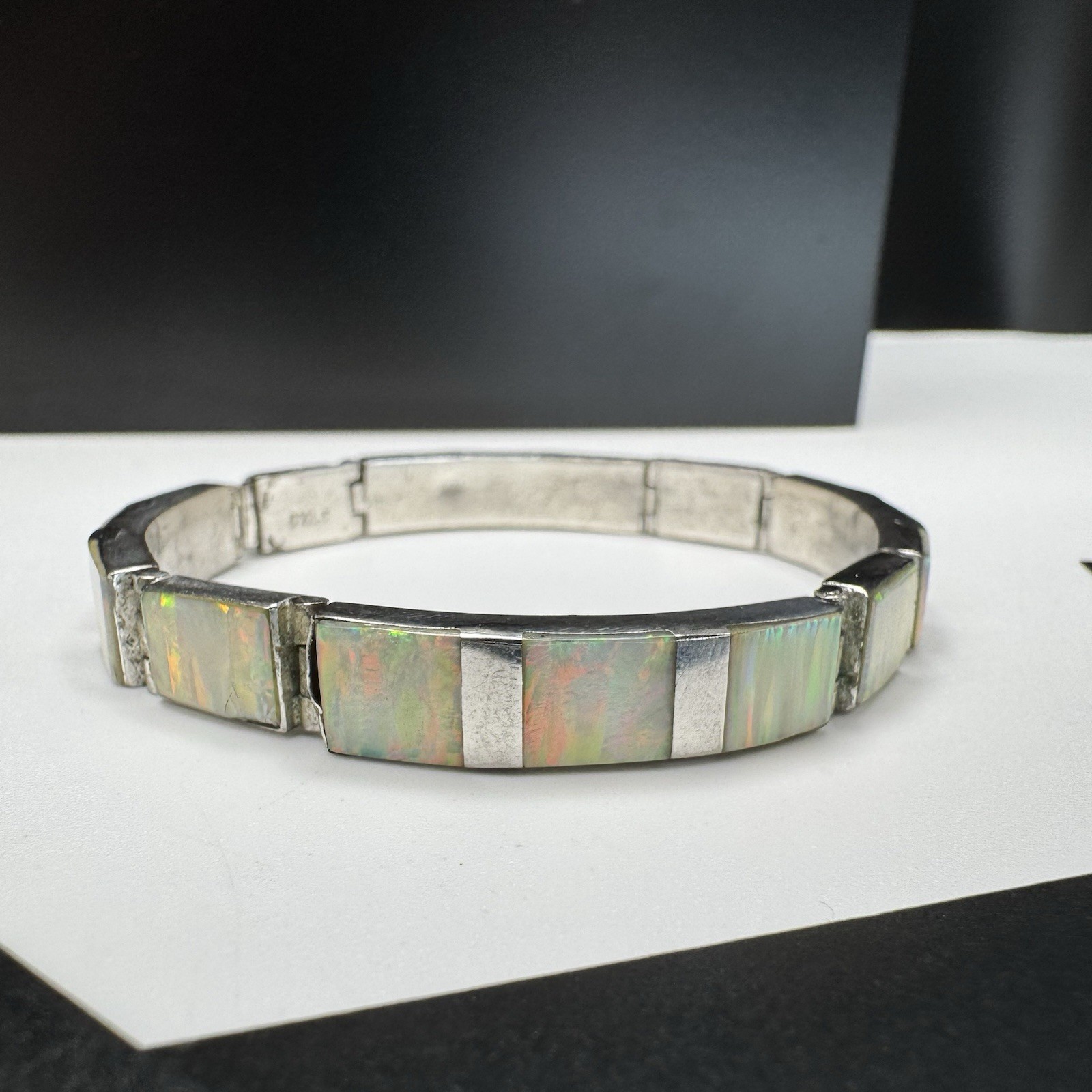 Mexico Opal And Sterling Bracelet Panel 14.8 Grams Size 7” See Details