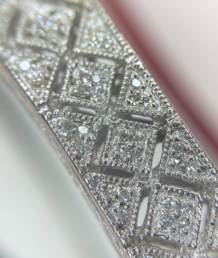 Sterling Silver Diamond Pave Edwardian Antique Tennis Cuff Bangle Bracelet 6 3/4