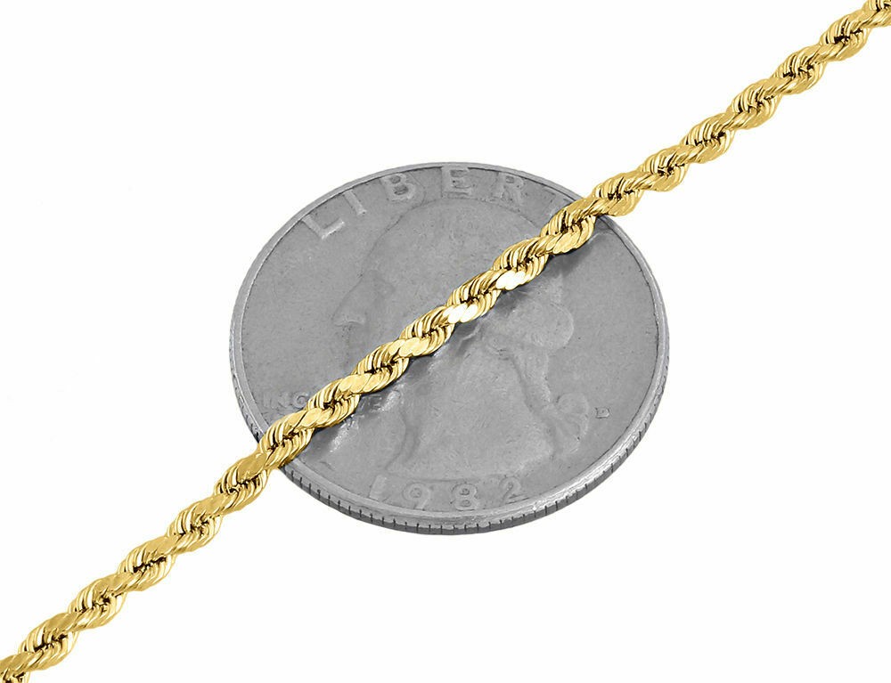 Mens or Ladies 10K Yellow Gold 2 MM D/C Hollow Rope Chain Necklace 16-30 Inches