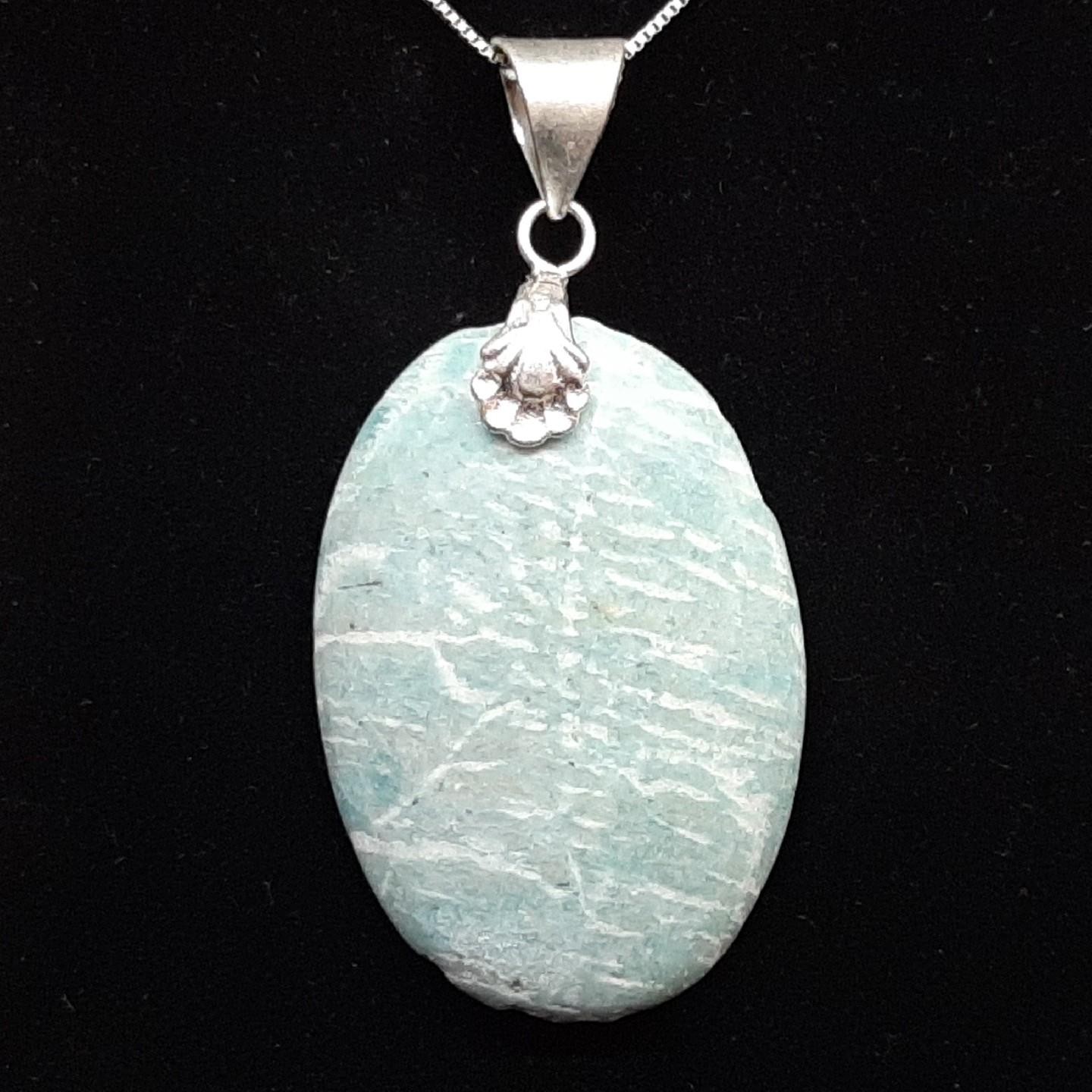 LARGE 20.06ctw Amazonite Cabochon Silver Pendant 13.3g