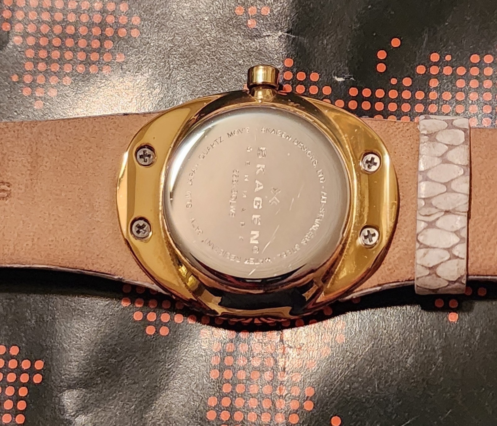 Skagen Women’s White Snake Print Leather 26 mm Watch, Water Resistant 30 Meters
