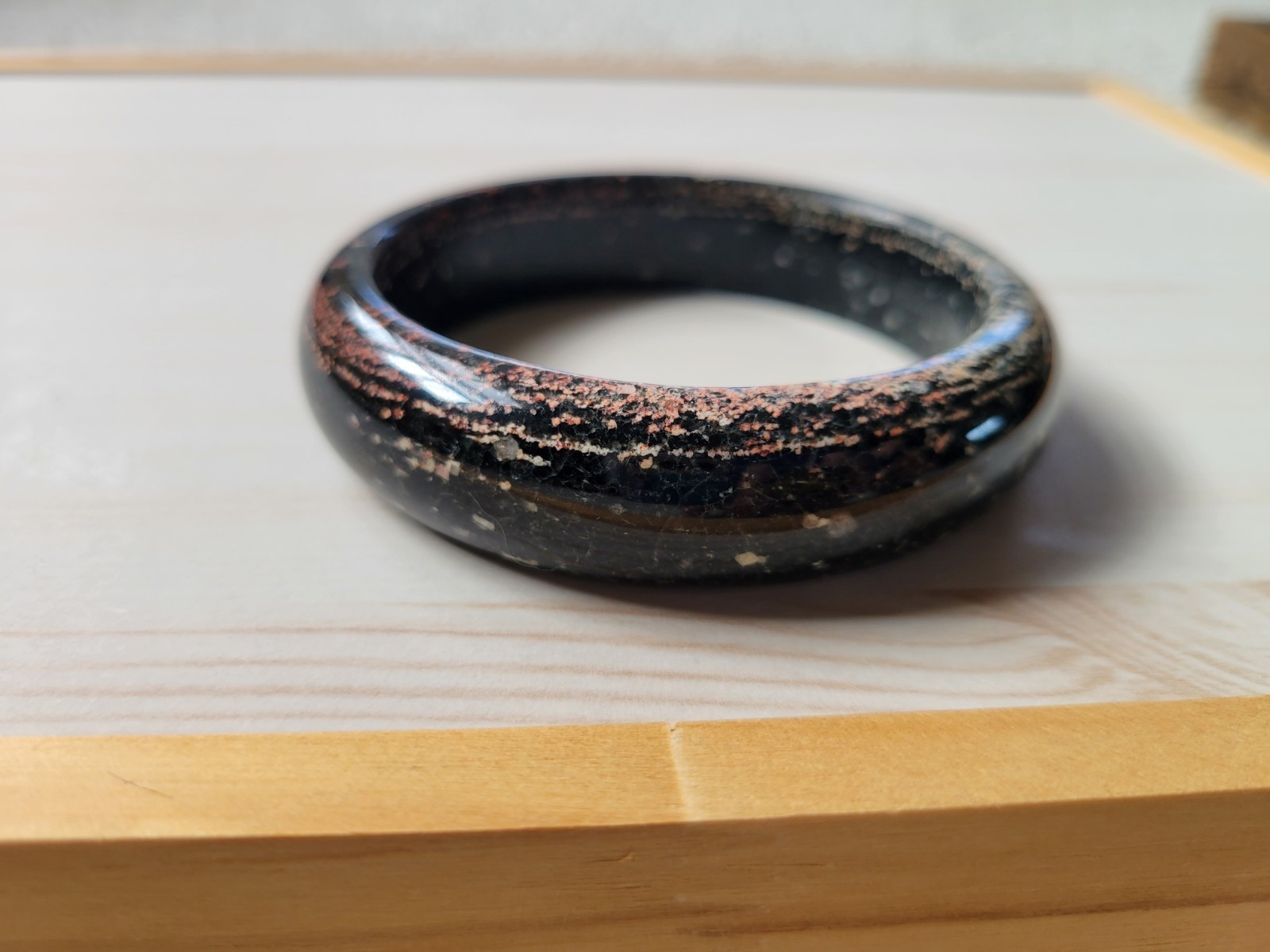 Natural Snowflake Obsidian Bangle inner Diameter 60mm-61mm Black