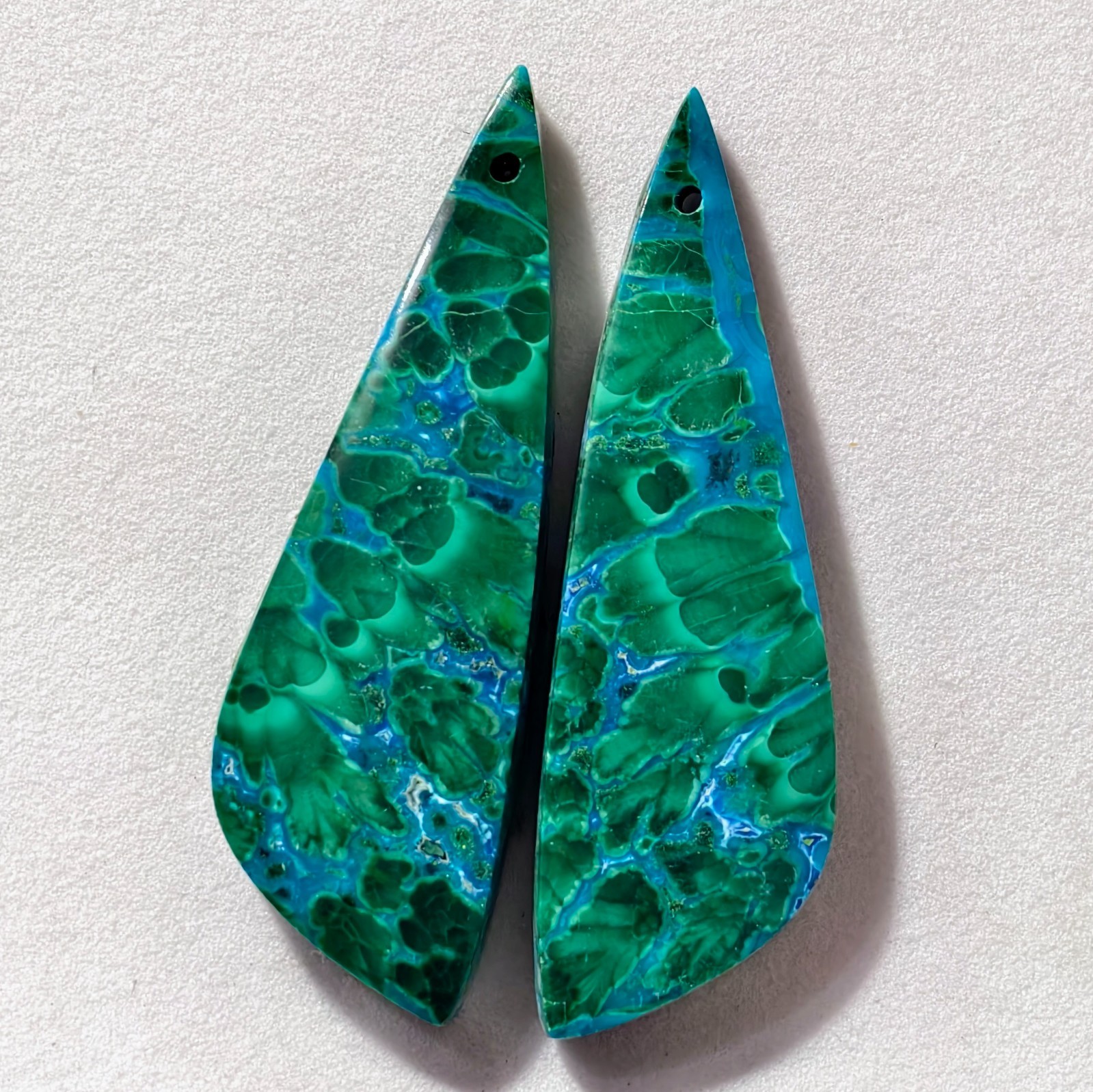 51 Cts Natural Chrysocolla Malachite Drilled Pair Cabochon Gemstone 41.7X13.3 MM