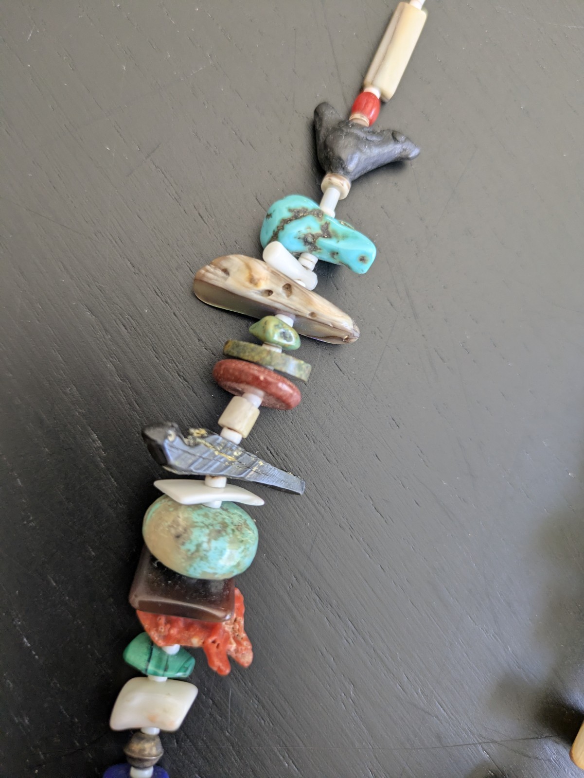 Native American 1970’s Treasure Necklace W/Large Turquoise Pendant & Fetishes