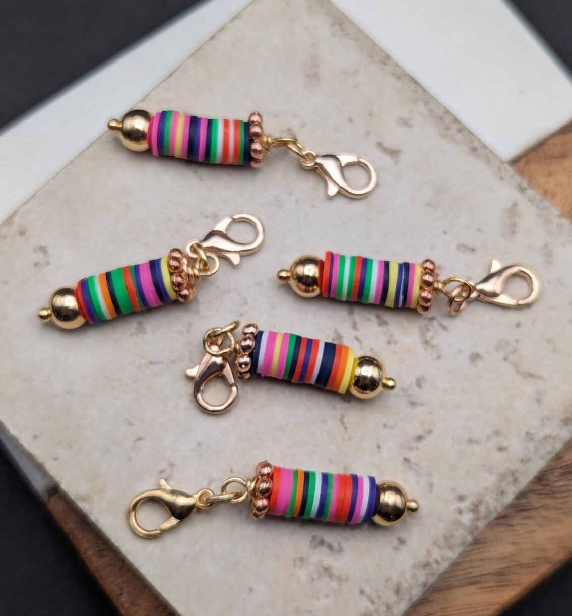1x Multicolor Heshi Gold Toned Beaded Charm – Lobster Clasp