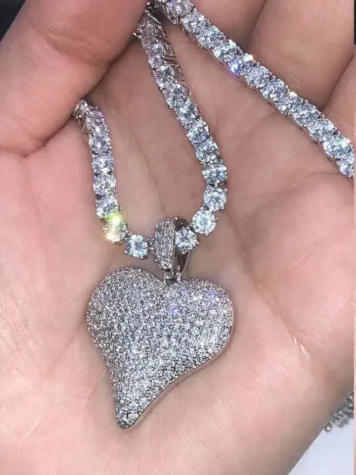 2.50 Ct Round Cut Diamond Heart Pendant 18K White Gold Finish