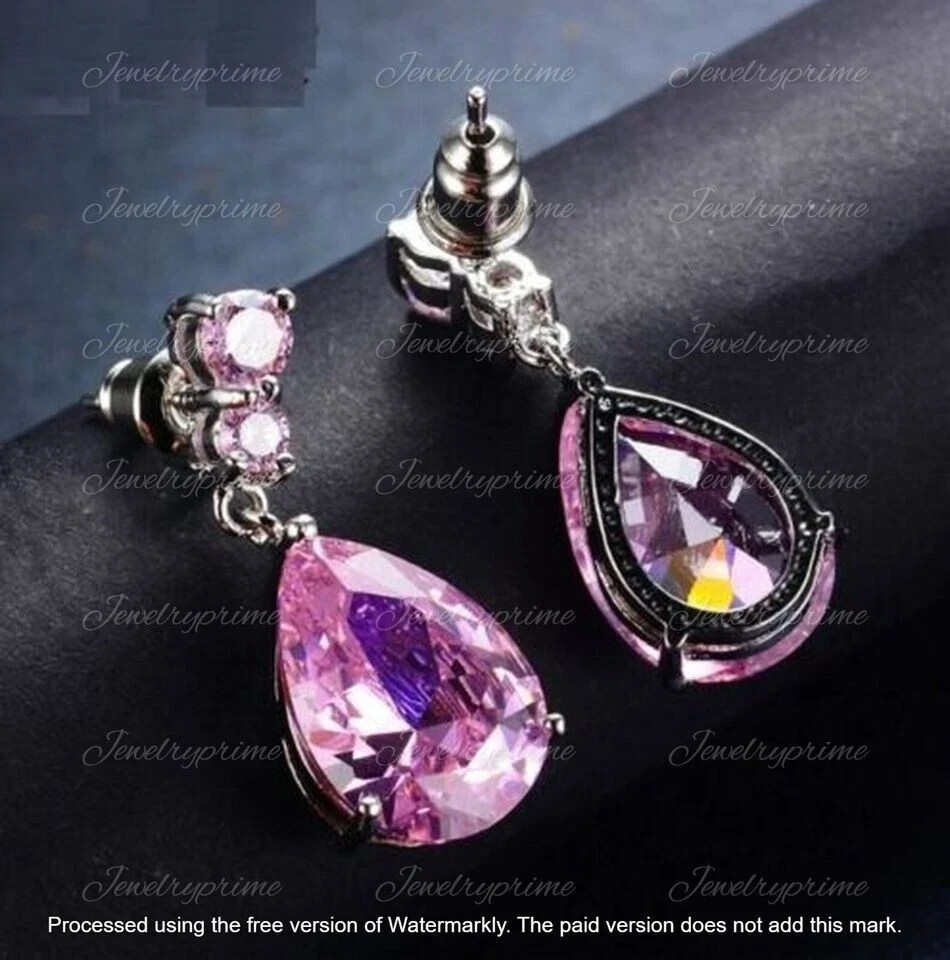 4.20Ct Pear Cut Lab Created Sapphire Drop/Dangle Earrings 14K White Gold Plated