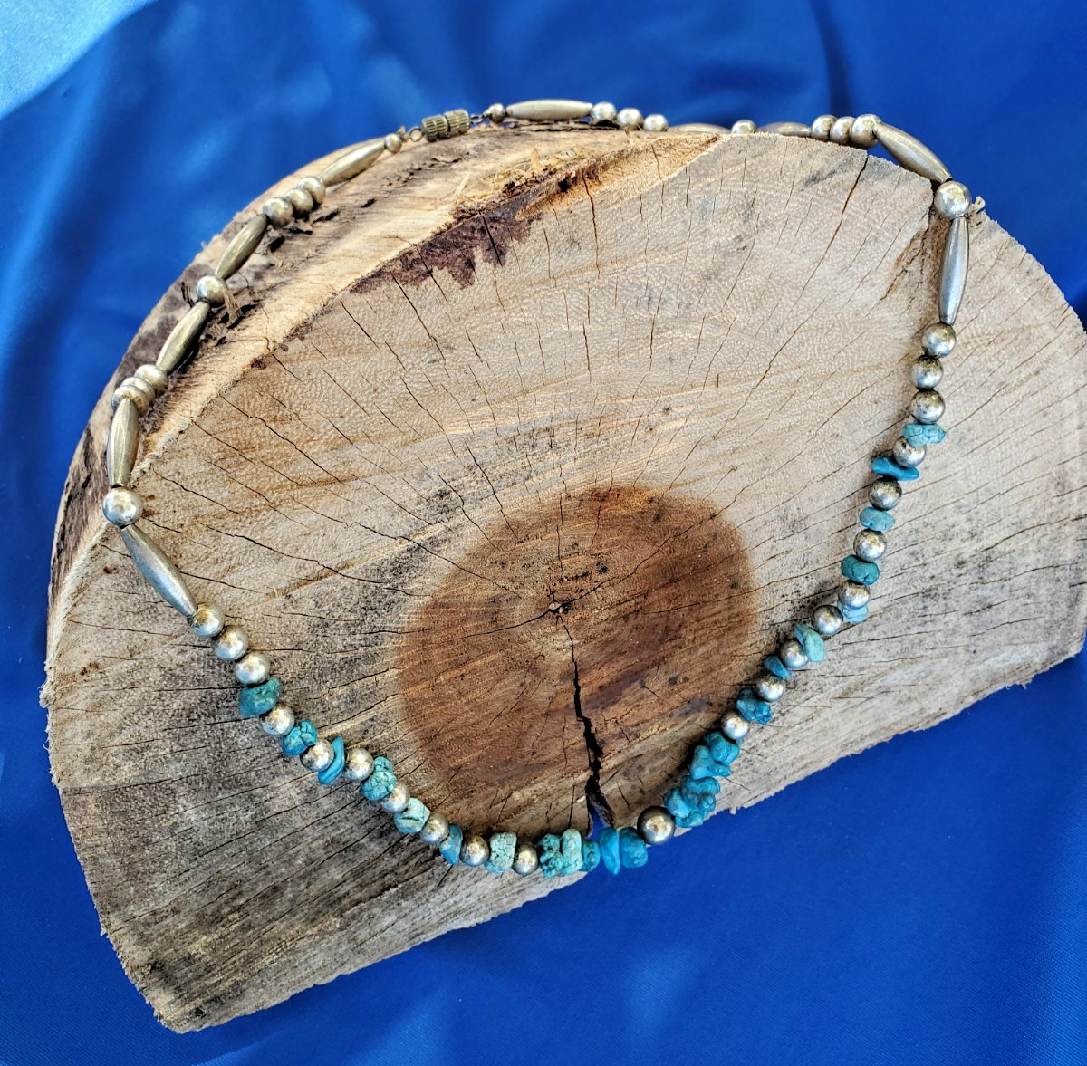 Original NATIVE VINTAGE NAVAJO TURQUOISE STERLING SILVER Beads NECKLACE 21″ INCH