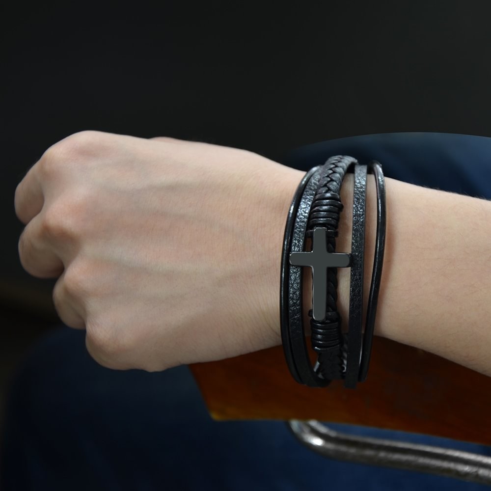 Retro Men’s Magnetic Buckle Faux Leather Fabric Stainless Steel Braided Bracelet