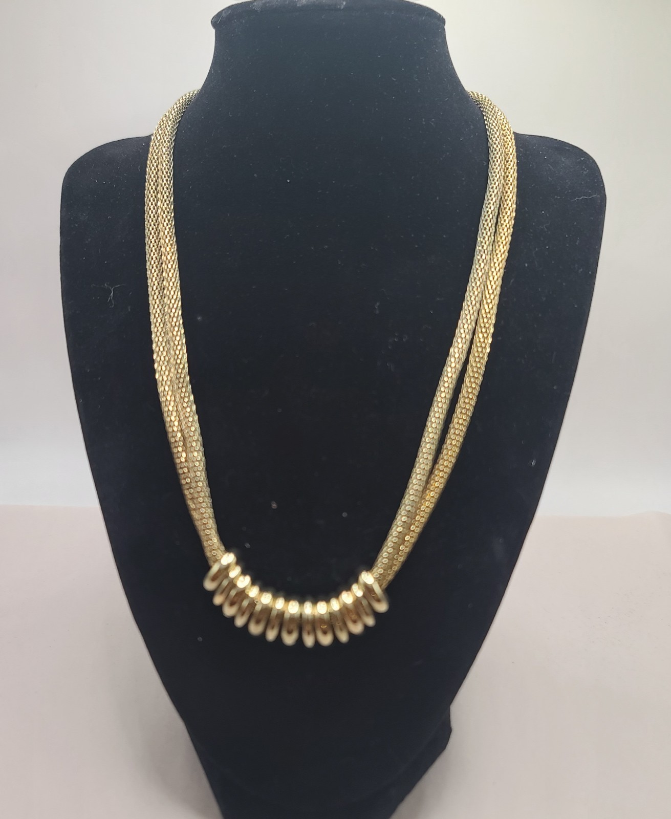 Double Snake Chain Gold Tone Statement Necklace With Gold Rings