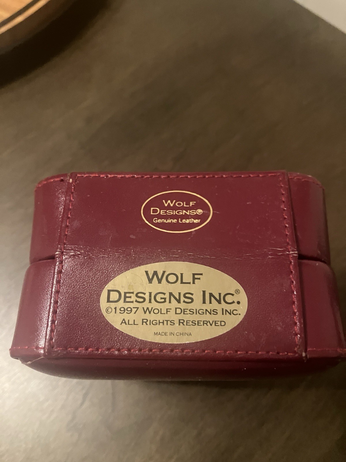Vintage 1997 Wolf Designs Genuine Leather Jewelry Travel Case Burgundy Mirror