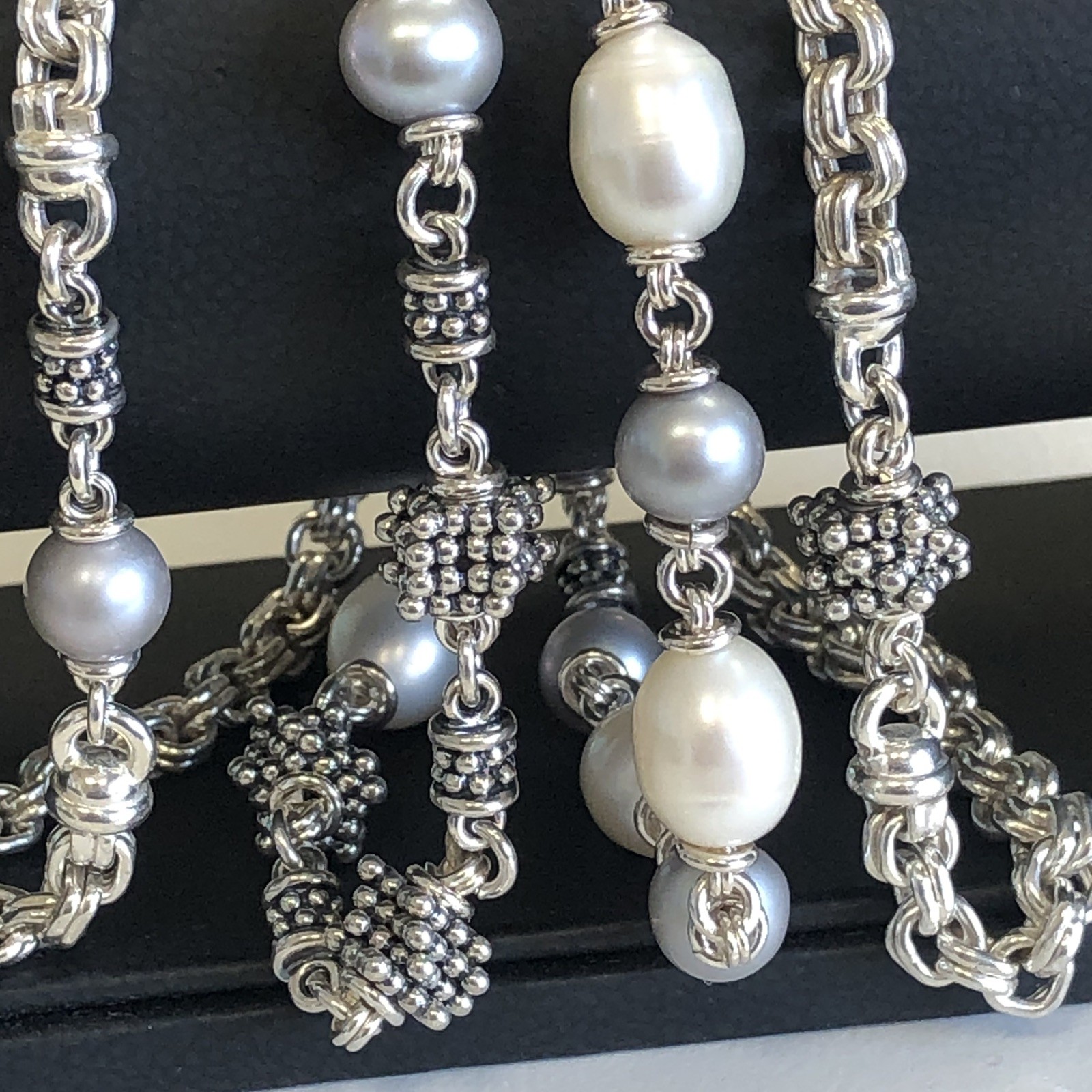 Excellent! Michael Dawkins Sterling Silver & Pearl 4-Strand Chain Bracelet 8″