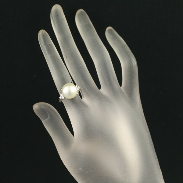 Auth TASAKI Ring South Sea Pearl 11.6mm Diamond 0.11ct US5.25-5.5 Pt 900