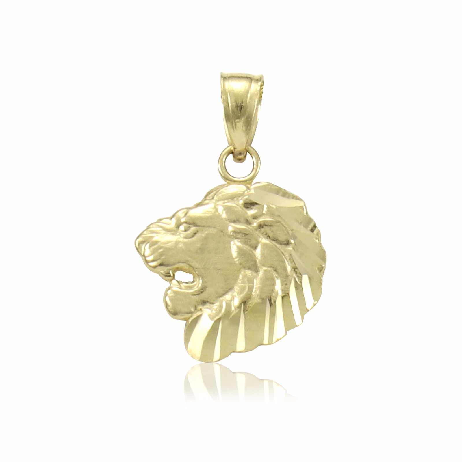 14K Solid Yellow Gold Lion Head Pendant – Face Polished Necklace Charm Men Women