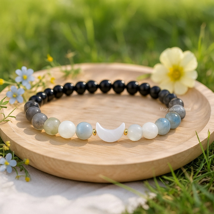 Healing Moonstone Labradorite Tourmaline White Moon Charm Bracelet Crystal Gift