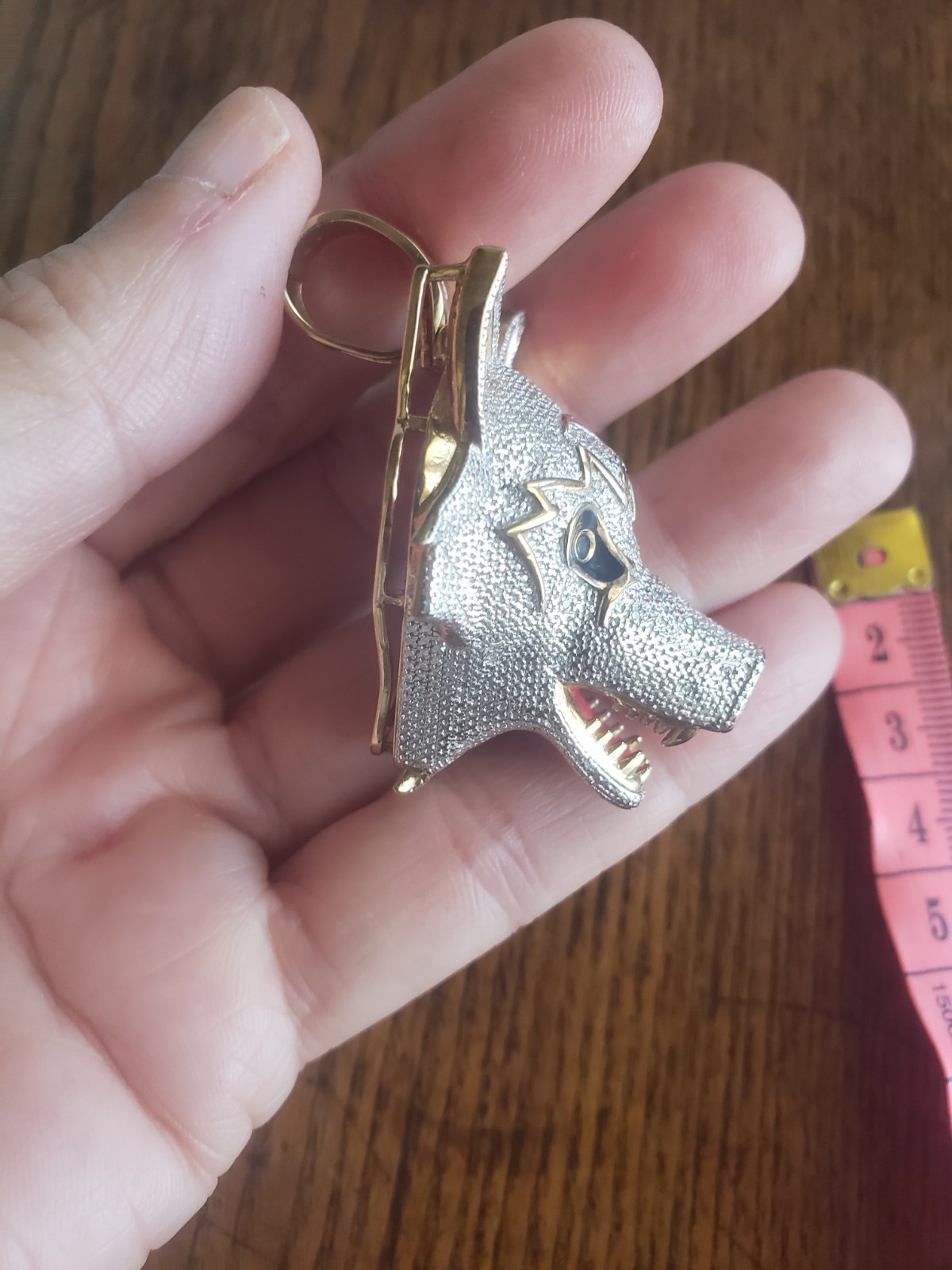 Huge Sterling Silver Wolf Husky Pendant 925 Enamel Gold Plated Dog Jewelry