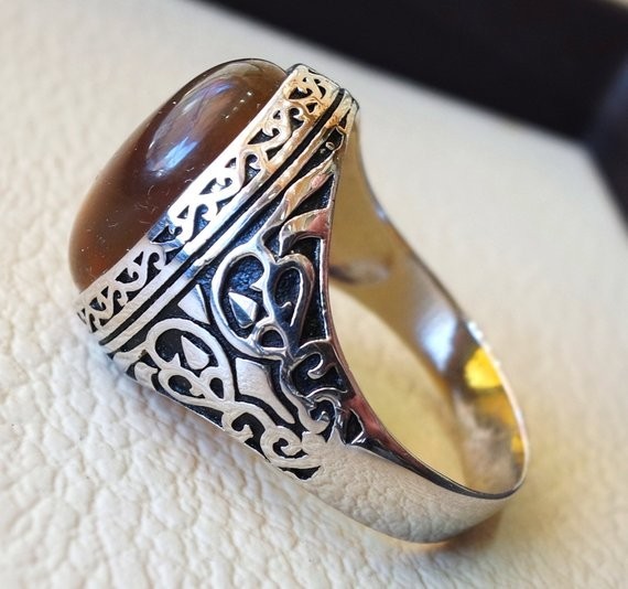 Solid 925 Sterling Silver Natural Baltic Amber Gemstone Signet Men’s Unisex Ring