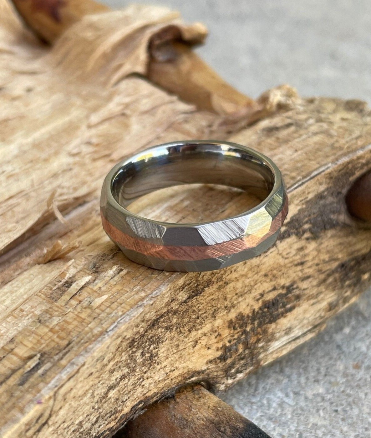 Facet/Ground Profile Copper Titanium Band, Pictured at 6mm, Made to Order