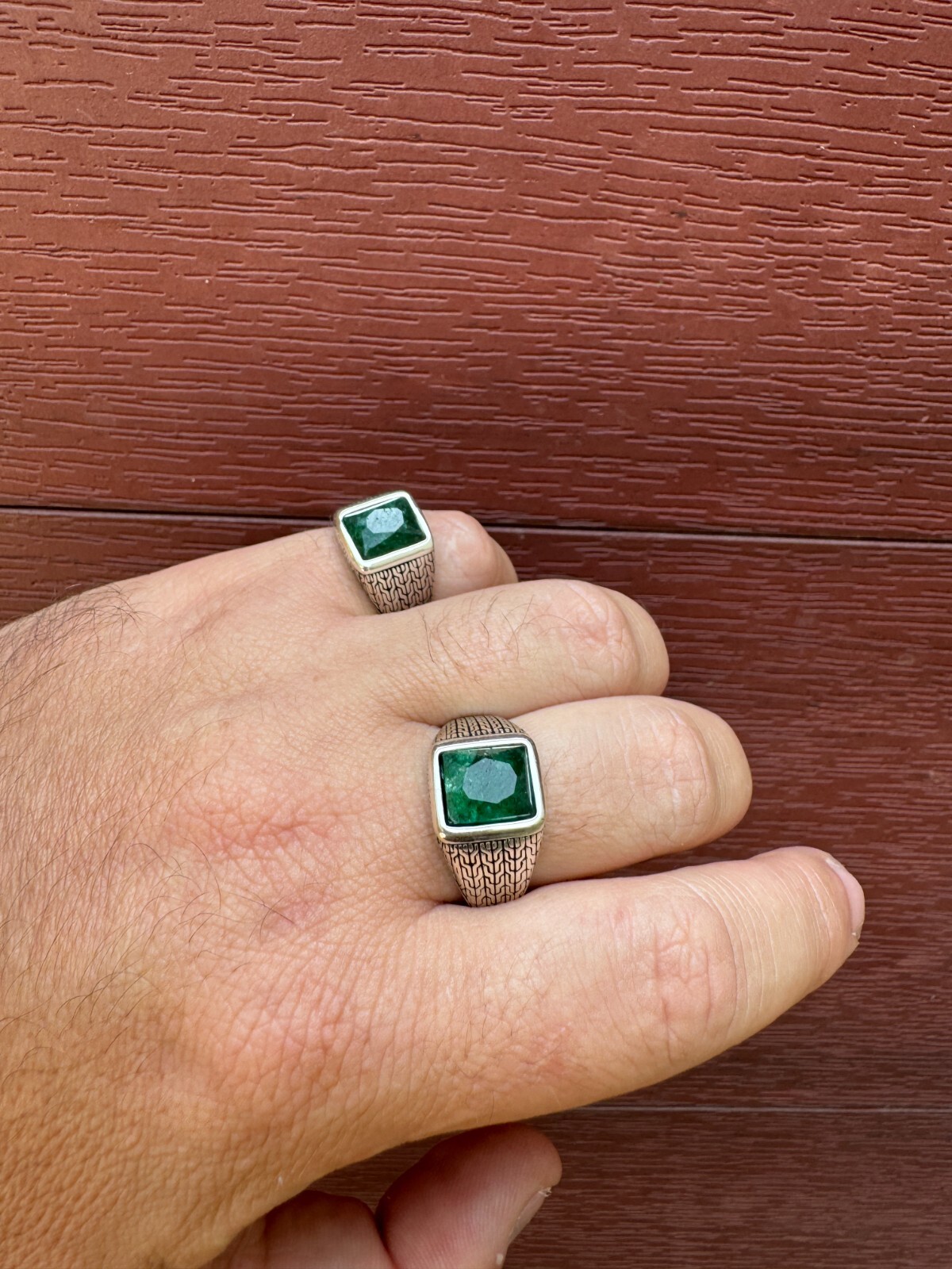6ct Natural Green Emerald Real Genuine Gemstone Mens Real Solid 925 Silver Ring