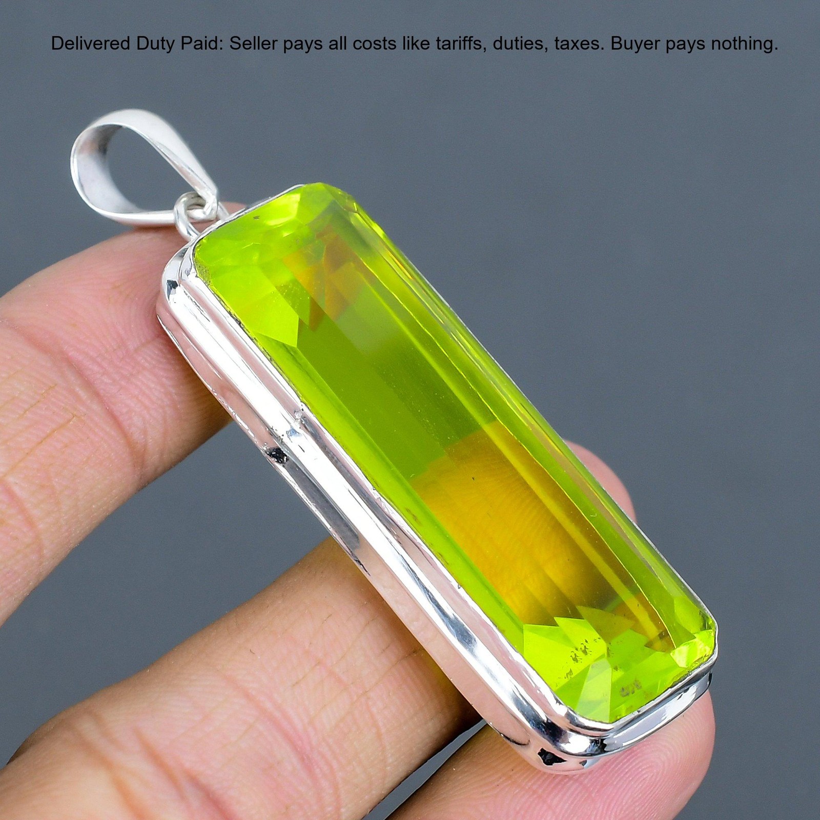 Radiant Lemon Topaz Stone 925 Sterling Silver Bezel Anniversary Pendant Jewelry