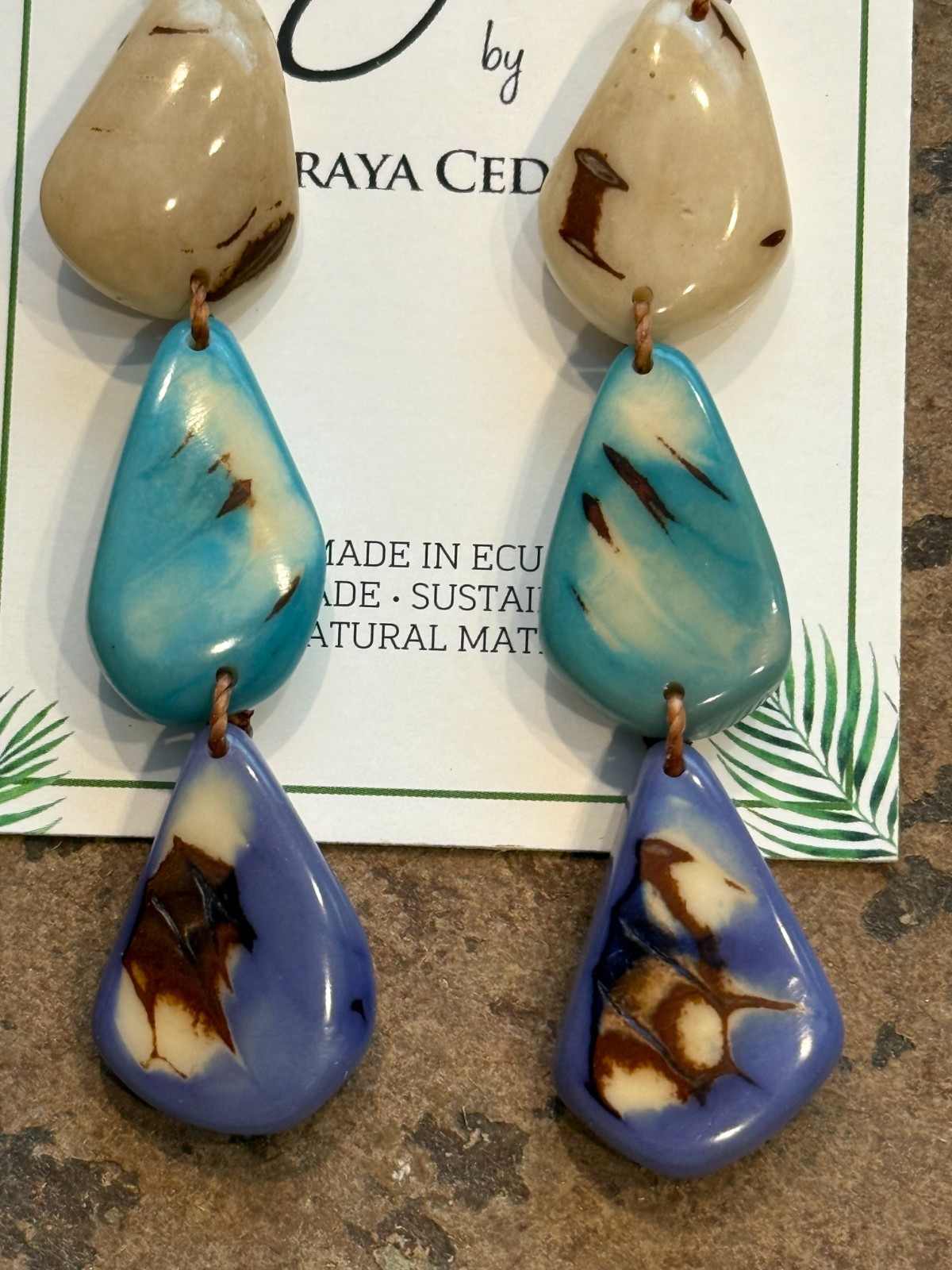 TAGUA NUT “LYS” EARRINGS ORGANIC ARTISAN HANDMADE BOHO STATEMENT JEWELRY NEW #2