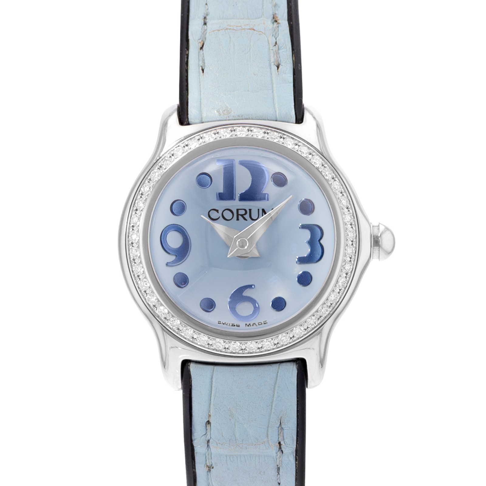Corum Bubble 101.151.47 26mm Blue Dial Steel Diamonds Ladies Watch