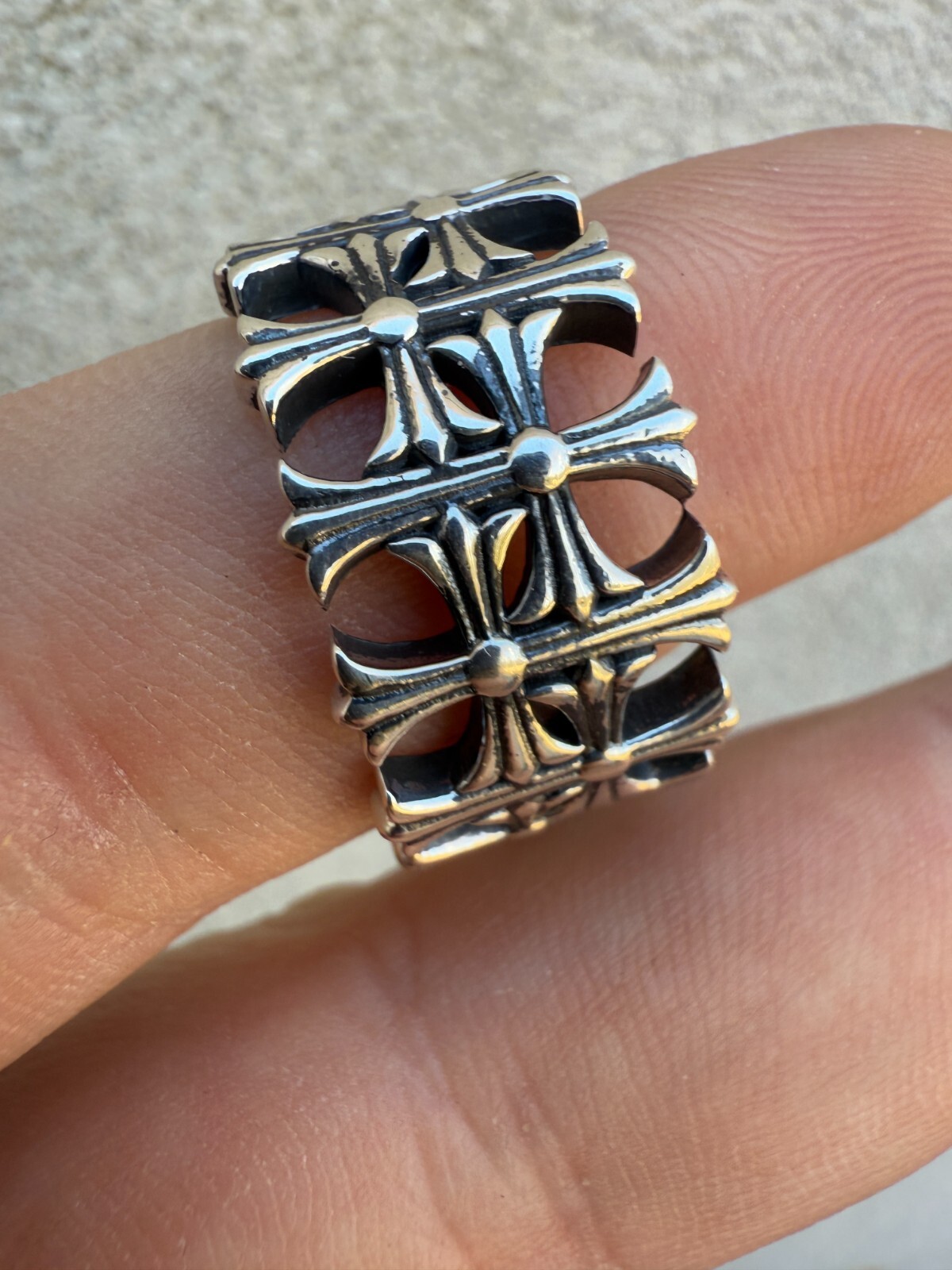 Cross Ring Solid 925 Sterling Silver 13.5mm Wedding Band Hearts Of Chrome